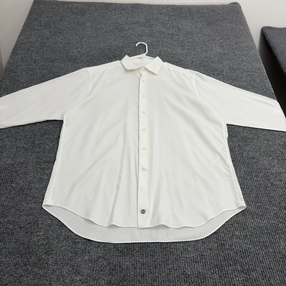 David Donahue Dress Shirt Mens 17.5 32/33 White Cotton Solid Button Down Classic